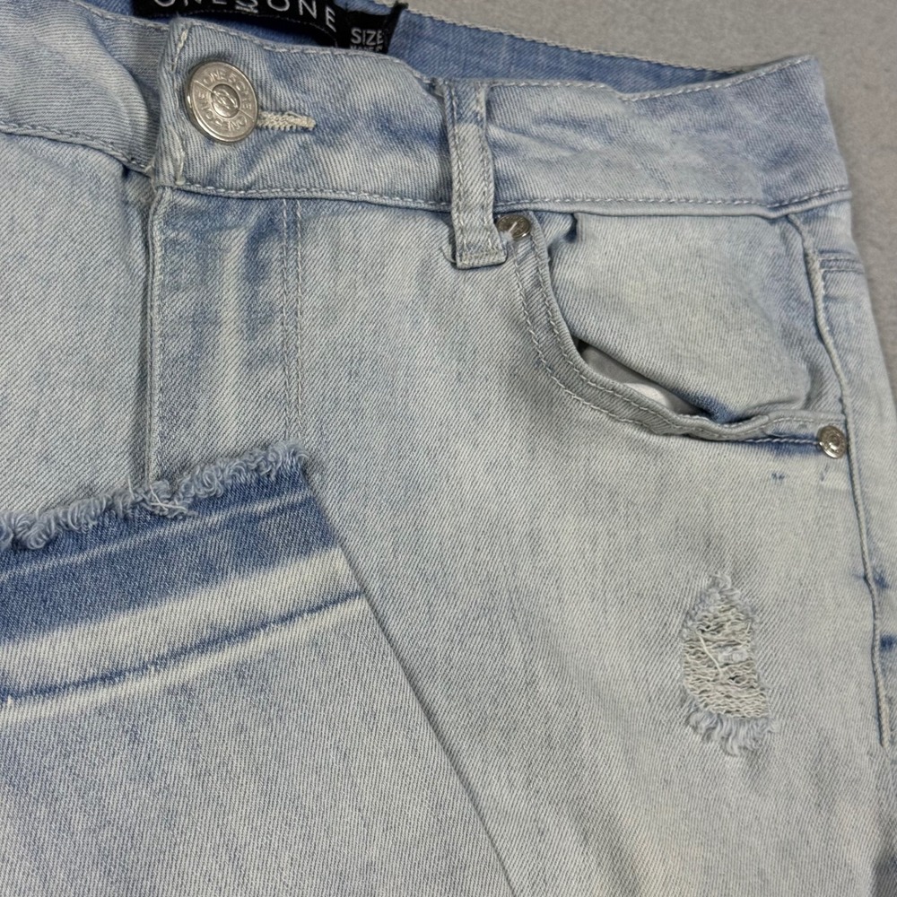 One5One Womens Floral Embroidered Distressed Skinny Jeans Light Wash Blue Size 4